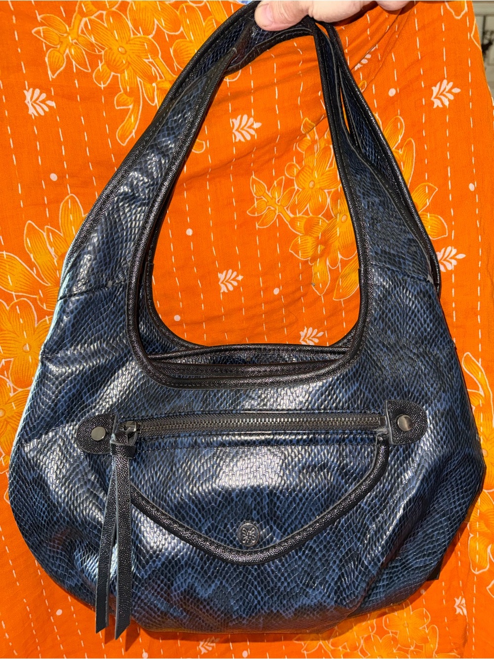 Simply Vera Vera Wang Navy Reptile Embossed Hobo Shoulder Bag